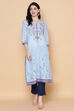 Blue Cotton Straight Printed Kurta