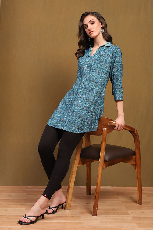 Blue & Green Rayon Printed Straight Shirt image number 0