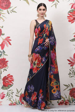 Rohit Bal Indigo Cotton Silk Printed Saree image number 1