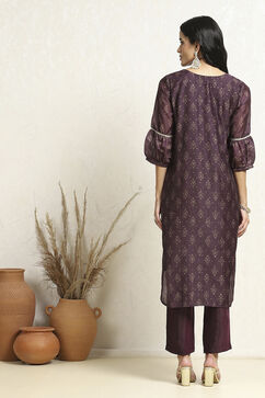 Wine Chanderi Machine Embroidered Unstitched Suit Set image number 5