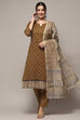 Brown Tussar Unstitched Suit set image number 1