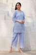 Sky Blue Cotton Schiffli Kurta & Palazzo Suit Set image number 5