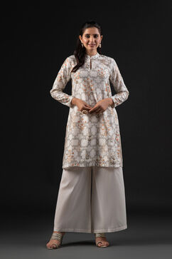 Rohit Bal Off White Cotton Silk Straight Printed Suit Set image number 7