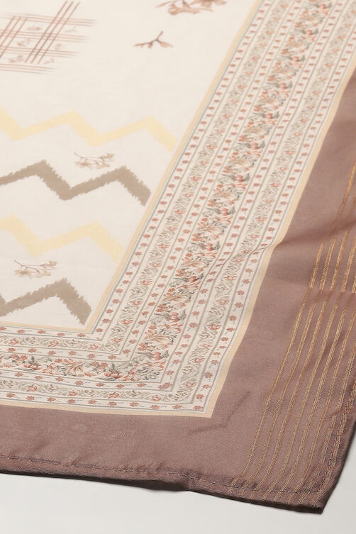 Off White Chanderi Blend Unstitched Suit set image number 4