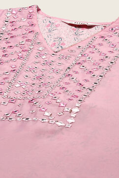Light Pink Art Silk Straight Kurta Pant Suit Set image number 1