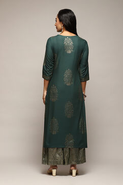 Green Cotton Straight Printed Kurta Ankle Length Suit Set image number 4