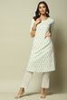 Off White & Blue Cotton IKAT Straight Yarndyed Kurta image number 5