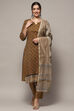 Brown Tussar Unstitched Suit set image number 8