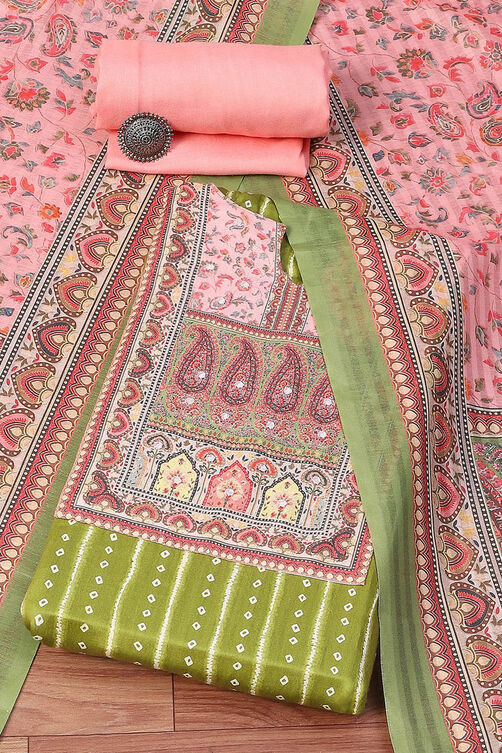 Green and Pink Cotton Blend Unstitched Suit Set image number 0