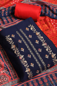 Blue Chanderi Hand Embroidered Unstitched Suit Set image number 1