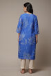 Blue Cotton Blend Straight Printed Kurta image number 2