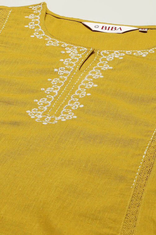 Lime Yellow Cotton Straight Kurta image number 1