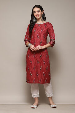 Blue & Rust Cotton Straight Printed Kurta image number 5