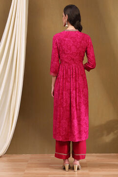 Fuchsia Rayon Gathered Suit Set image number 4