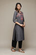 Black Cotton Straight Printed Kurta image number 4