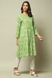 Green Cotton IKAT Flared Yarndyed Kurta image number 3