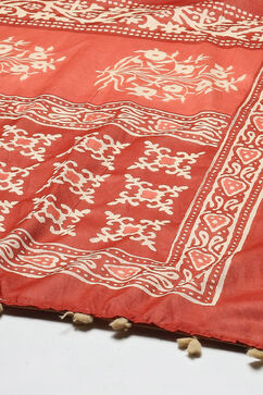 Red Cotton Screen Print Unstitched Suit Set image number 4