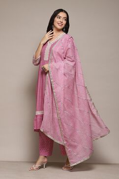 Pink Cotton Blend Straight Kurta Palazzo Suit Set image number 4