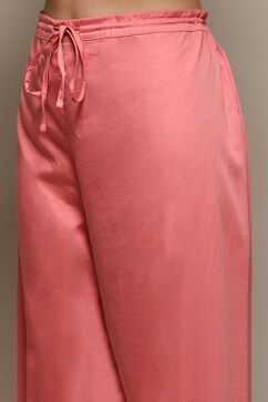 Blush Pink Cotton Blend Straight Yarndyed Kurta Palazzo Suit Set image number 2