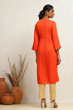 Orange Yoke Design Festive A-Line Kurta image number 3