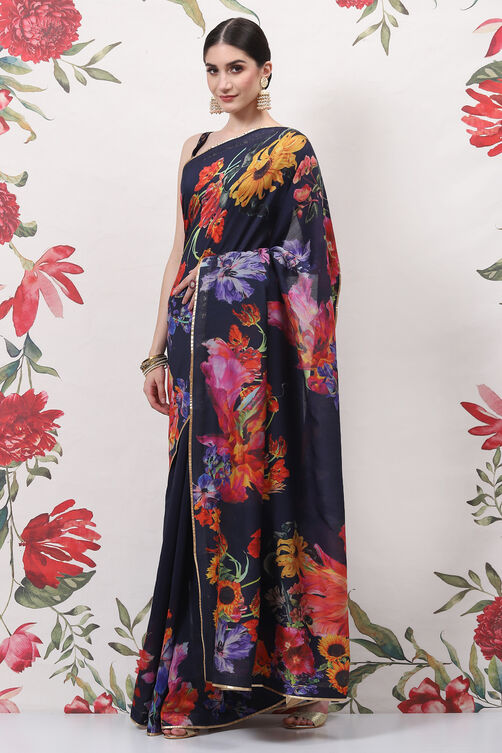 Rohit Bal Indigo Cotton Silk Printed Saree image number 0