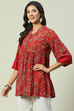 Red Rayon Flared Printed Kurti image number 2