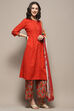 Orange Cotton Pleated Kalidar Suit Set image number 7