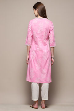 Light Pink Cotton Straight Kurta Palazzo Suit Set image number 5