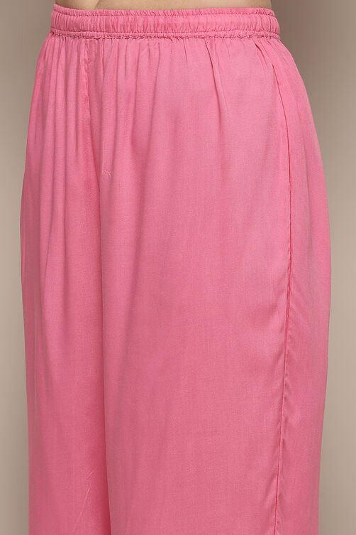 Pink Rayon Straight Suit Set Kurta, Palazzo, Dupatta at Biba India
