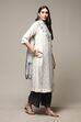 Off White Cotton A-Line Kurta Palazzo Suit Set image number 6