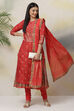 Red Poly Modal Layered Printed Kurta Churidar Suit Set image number 6