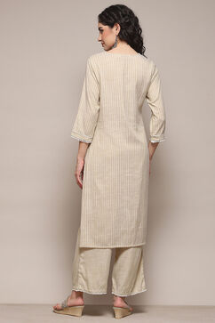Pale-Yellow Voile Straight Kurta Palazzo Suit Set image number 5