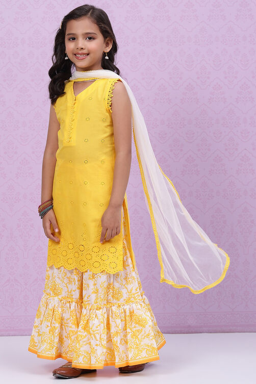 Yellow White Cotton Sharara Kurta Sharara Suit Set image number 5