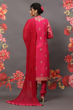 Rohit Bal Fuschia Cotton Blend Straight Kurta Suit Set image number 4