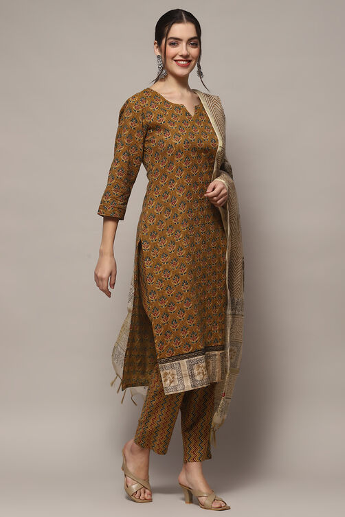 Brown Tussar Unstitched Suit set image number 7