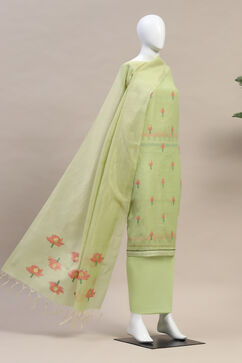 Green Chanderi Handloom Unstitched Suit Set image number 4