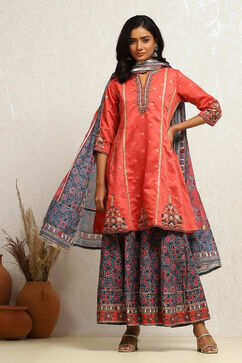 Coral Embroidered Festive Kalidar Suit Set image number 6