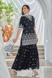 Black Embroidered Straight Kurti & Garara Suit Set image number 5