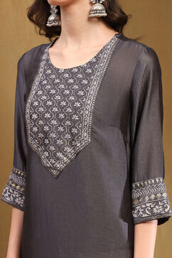 Grey Silk Straight Kurta image number 1