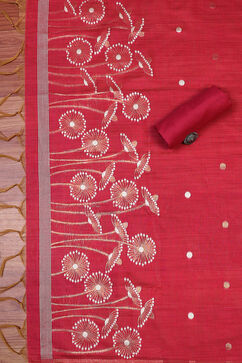 Magenta Chanderi Handloom Unstitched Suit Set image number 3