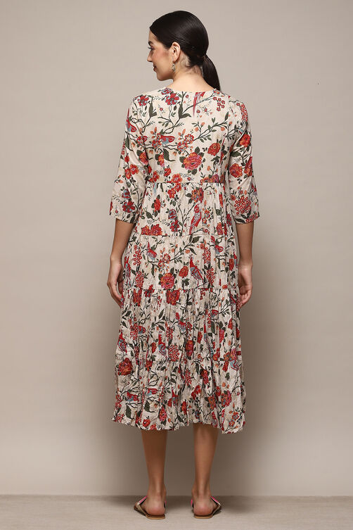 Teal Cotton Flared Printed Dress image number 4