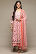 Dry Rose Cotton Blend Layered Kurta Pants Suit Set