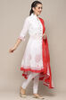 White Red Cotton Asymmetric Solid Kurta Churidar Suit Set image number 6