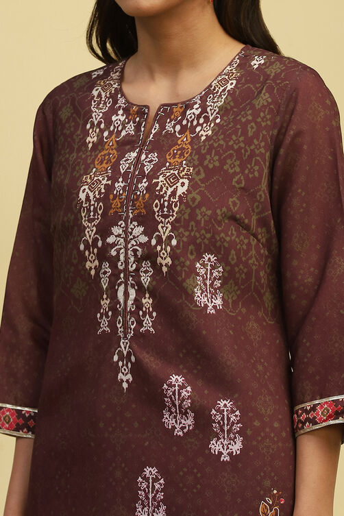 Brown Chanderi Printed Straight Kurta image number 5