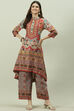 Beige Art Silk Asymmetric Co-ord Set Kurta Palazzo Suit Set image number 6