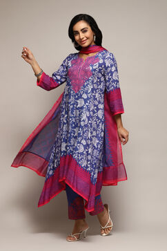 Indigo Cotton Straight Printed Kurta Ankle Length Suit Set image number 5