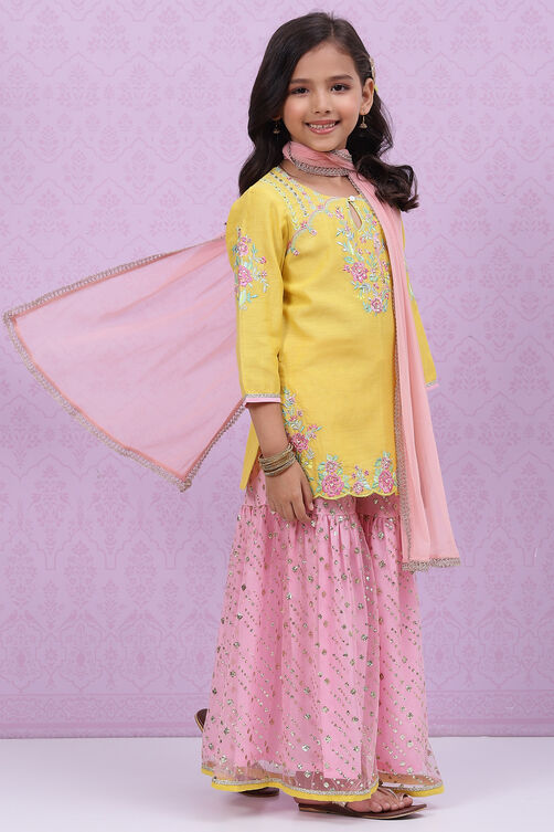 Yellow Poly Cotton Sharara Kurta Garara Suit Set image number 7