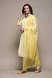Yellow Cotton Handloom Unstitched Suit Set image number 6