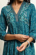 Teal Blue Floral Printed Flared Suit Set image number 1