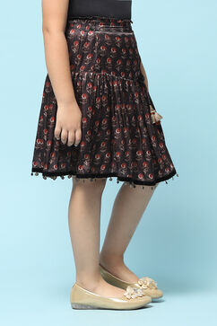 Black Viscose Printed Short Skirt image number 3